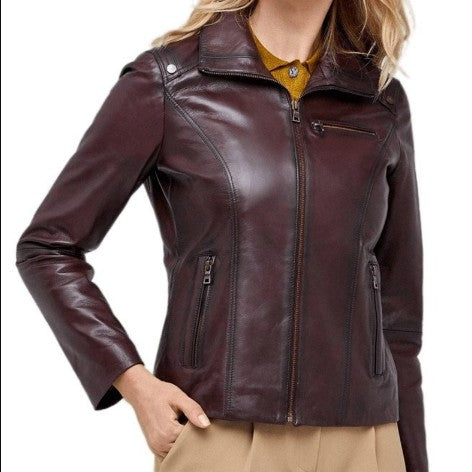Handmade Women Antique Brown Leather Jacket, Women Multi Pocket Biker Jacket Jacket
