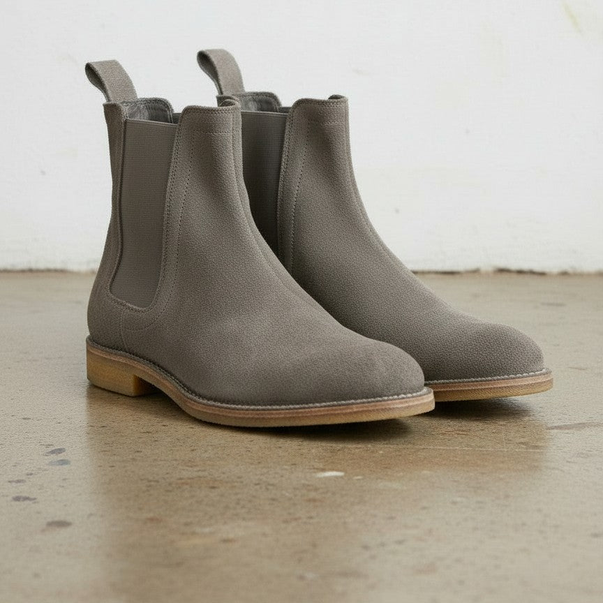 Men's Grey Chelsea Suede Leather Boots
