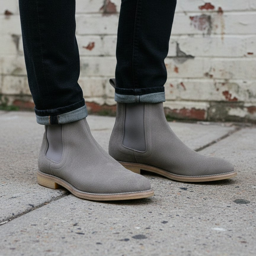 Men's Grey Chelsea Suede Leather Boots