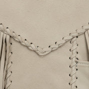Men's Beige Beaded Fringe Western Cow Suede Leather Jacket