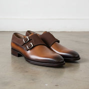 Men's Two Tone Double Monk Strap Full-Grain Leather Dress Shoes