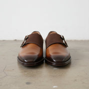 Men's Two Tone Double Monk Strap Full-Grain Leather Dress Shoes