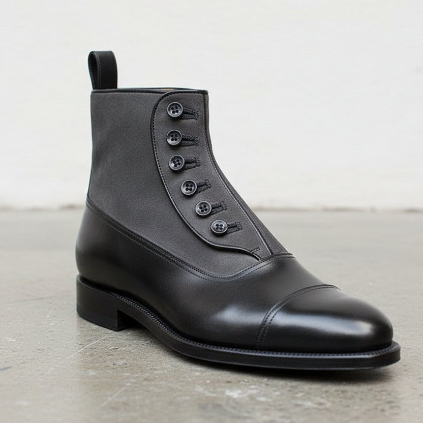 Handmade Two-tone Black & Gray Ankle Boots