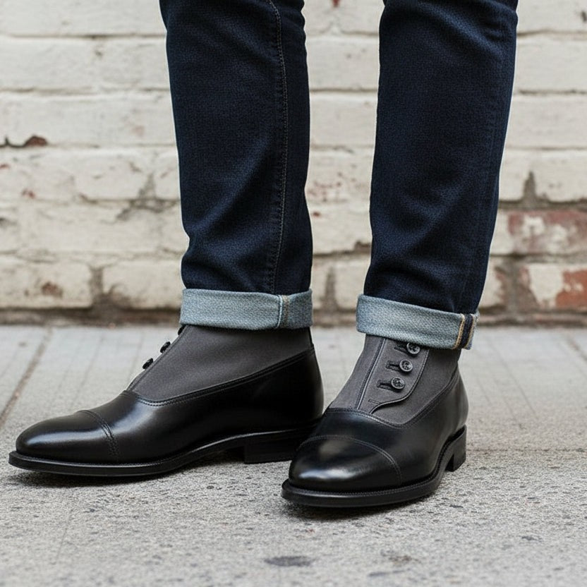 Handmade Two-tone Black & Gray Ankle Boots