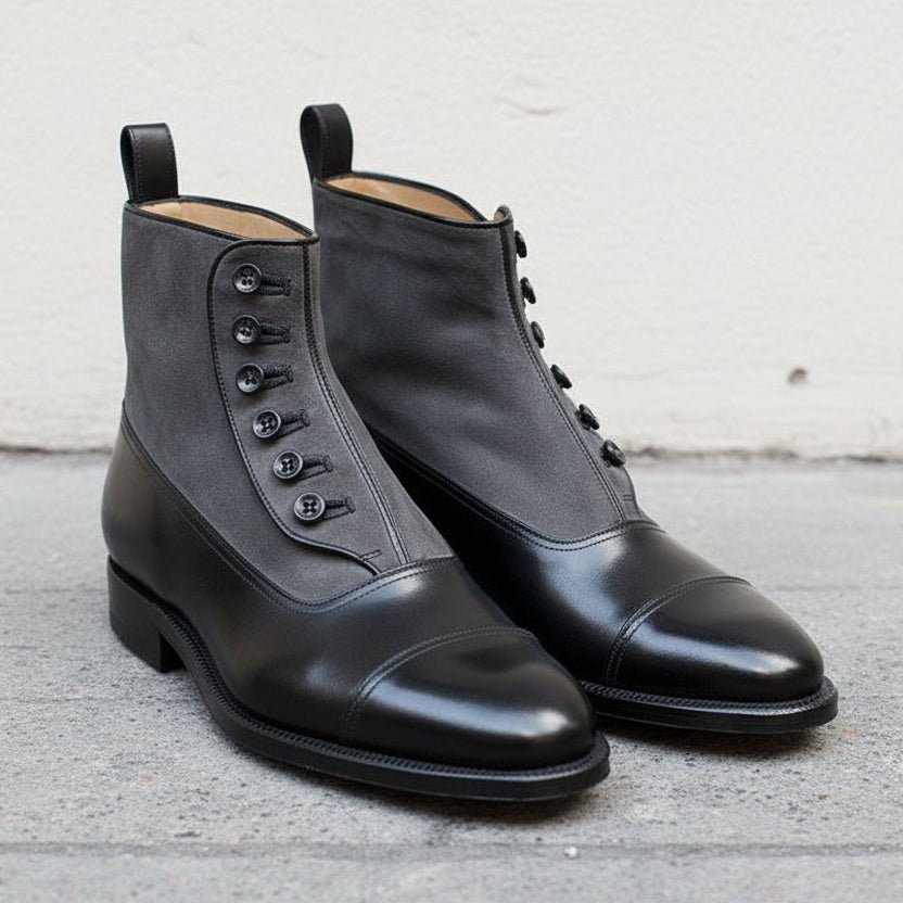 Handmade Two-tone Black & Gray Ankle Boots