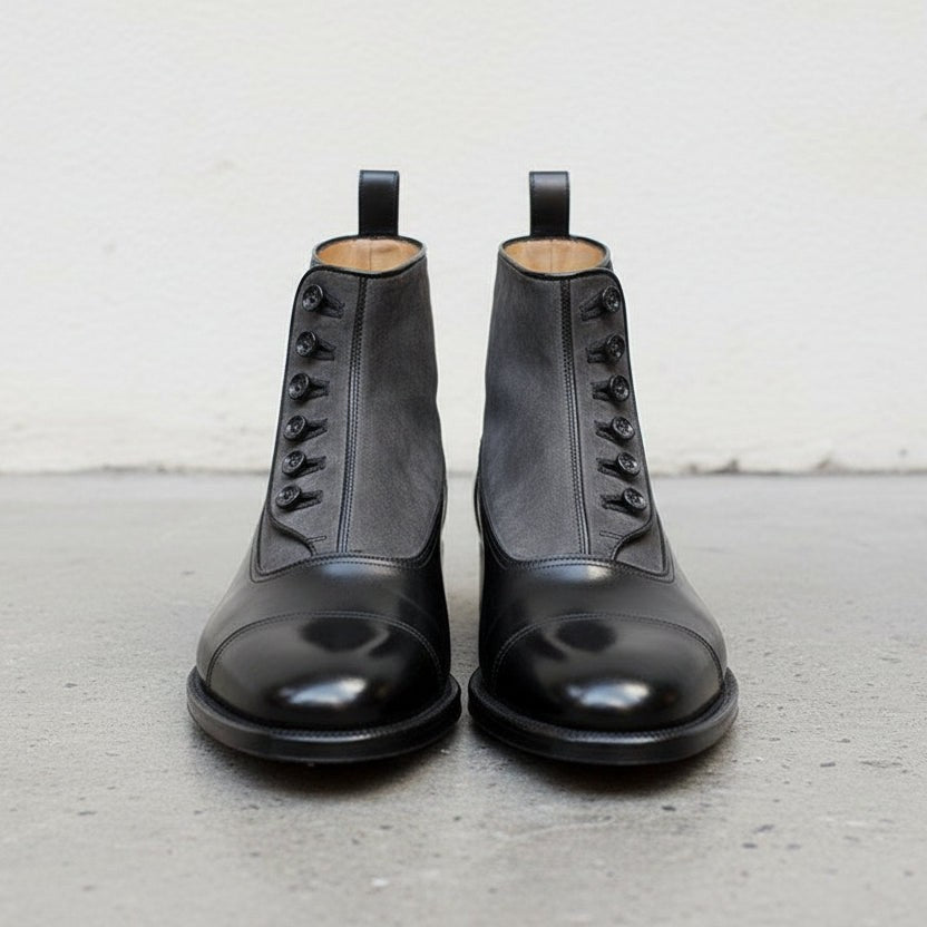 Handmade Two-tone Black & Gray Ankle Boots