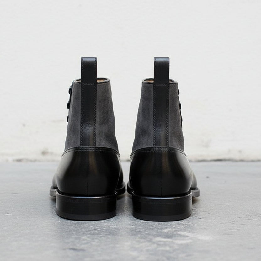 Handmade Two-tone Black & Gray Ankle Boots