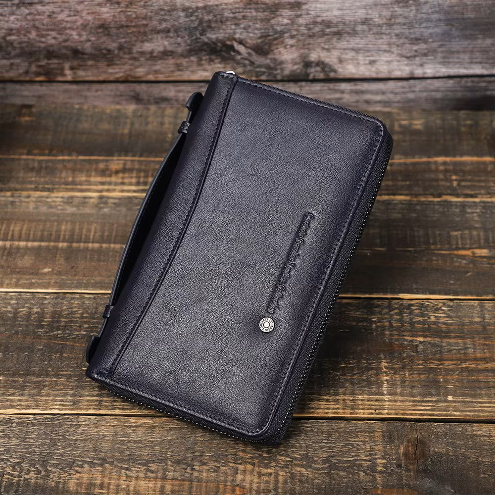 Men's Genuine Leather Passport Holder Wallet & Travel Organizer With Phone Pocket