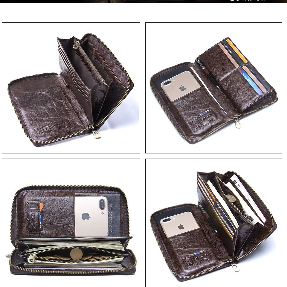 Men's Genuine Leather Passport Holder Wallet & Travel Organizer With Phone Pocket
