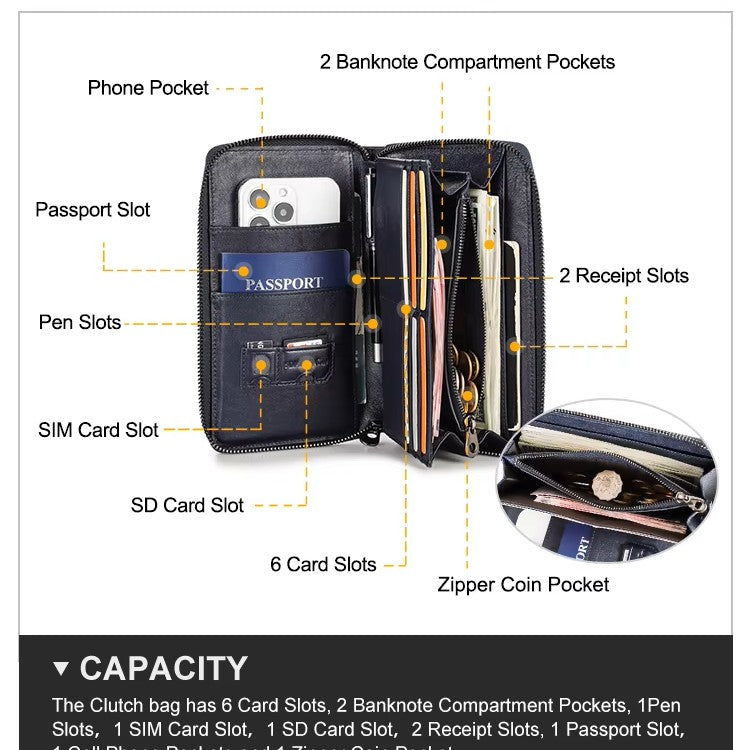 Men's Genuine Leather Passport Holder Wallet & Travel Organizer With Phone Pocket