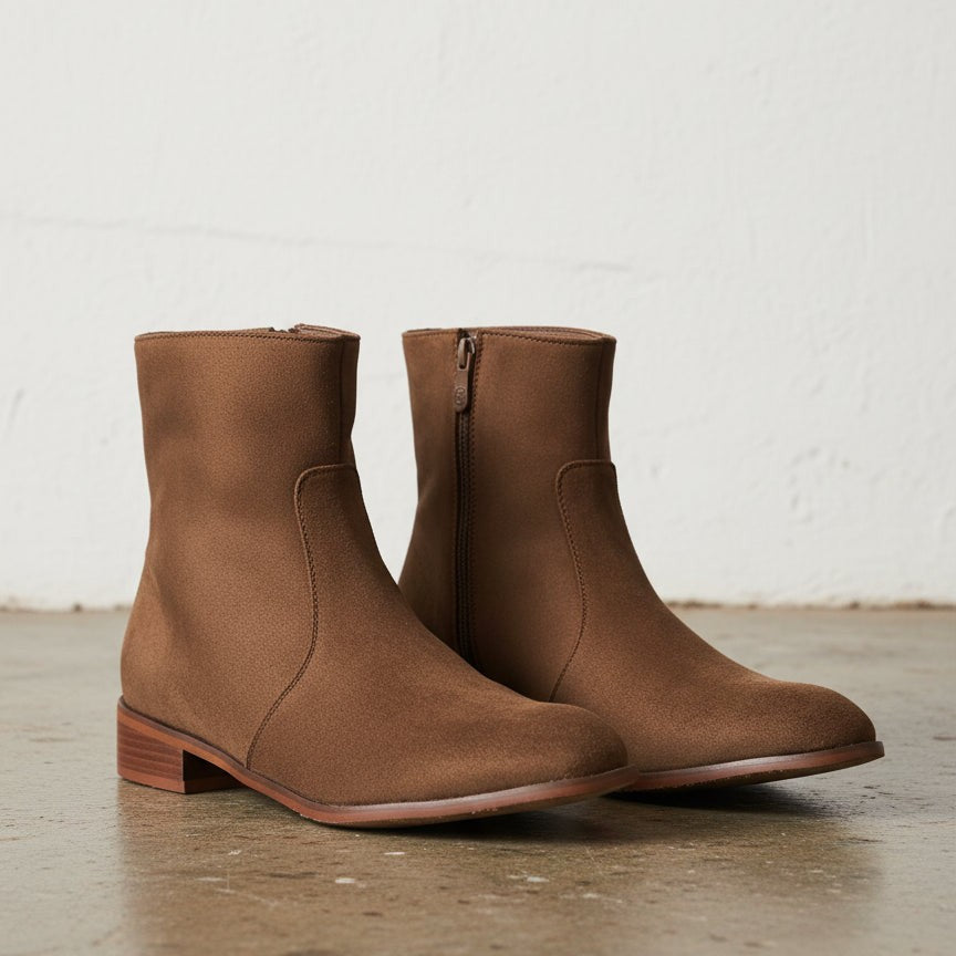 Men's Brown Suede Ankle High Zipper Casual Boots