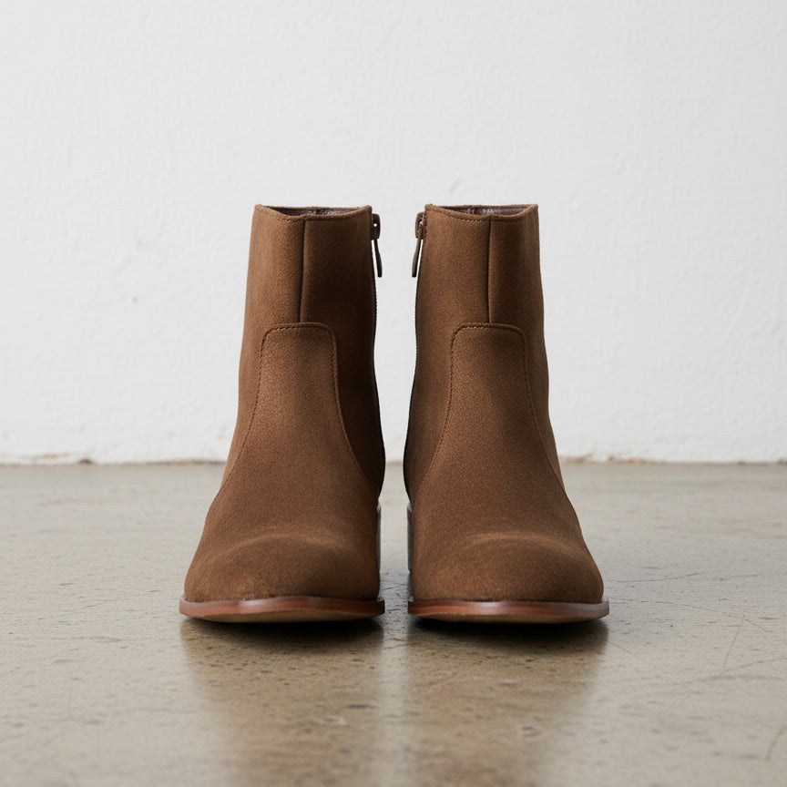 Men's Brown Suede Ankle High Zipper Casual Boots