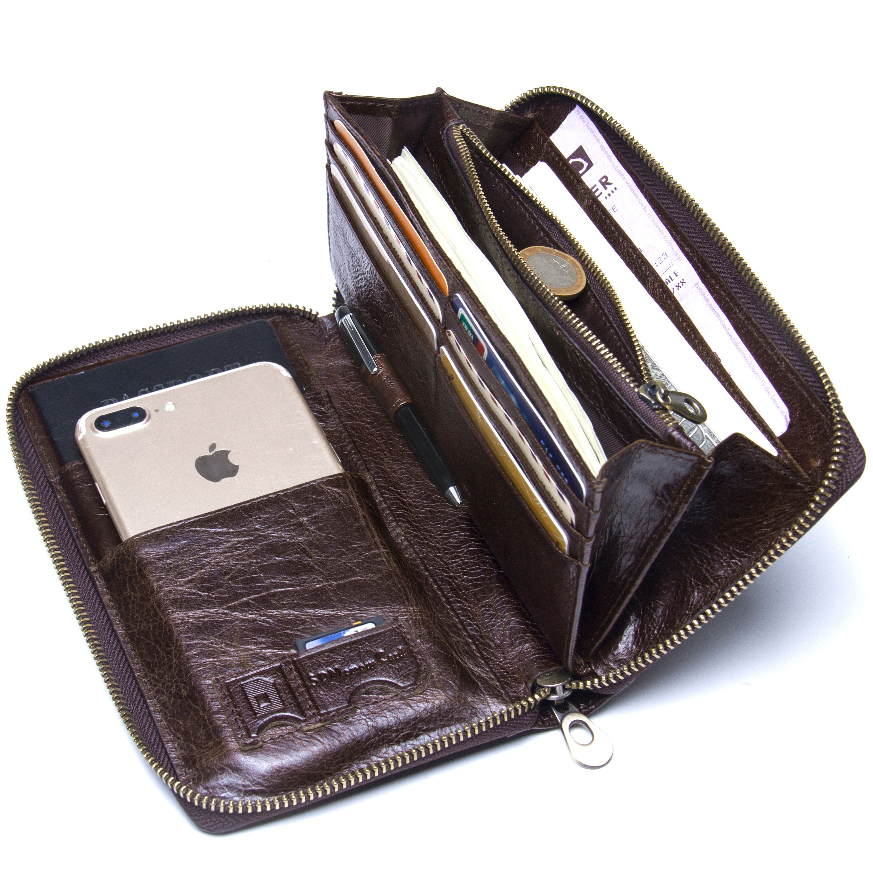 Men's Genuine Leather Passport Holder Wallet & Travel Organizer With Phone Pocket