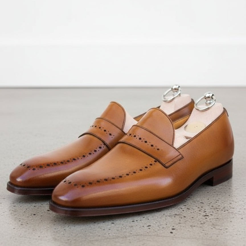 Handmade Men Tan Brown Leather Shoes, Leather Moccasins Loafer
