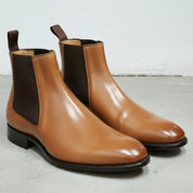 Men's Tan Plain-Toe Leather Chelsea Boots — Erwood