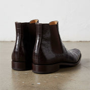 Men Crocodile Boots, Dark Brown Crocodile Texture Boots, Mens Boot