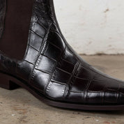 Men Crocodile Boots, Dark Brown Crocodile Texture Boots, Mens Boot