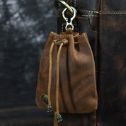 Unisex Distressed Full-Grain Leather Drawstring Coin Pouch