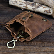 Unisex Distressed Full-Grain Leather Drawstring Coin Pouch