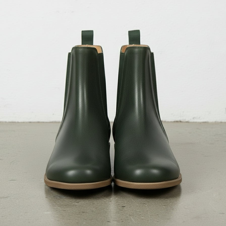 Women's Handmade Dark Green Leather Chelsea Boots