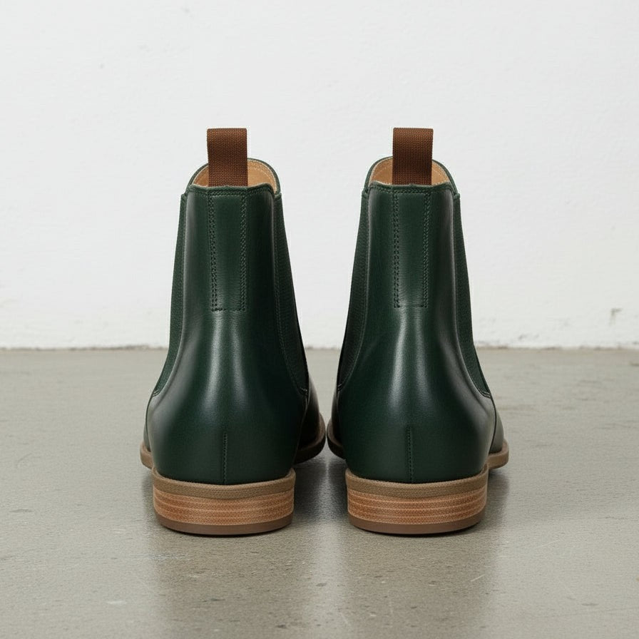 Women's Handmade Dark Green Leather Chelsea Boots