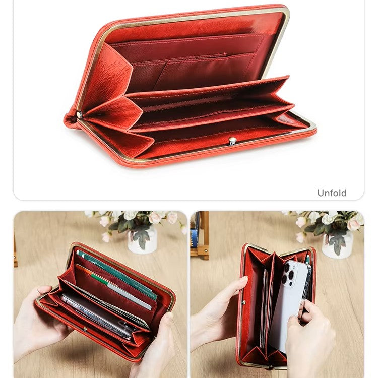 Women's Red Butterfly-Embossed Leather Wallet