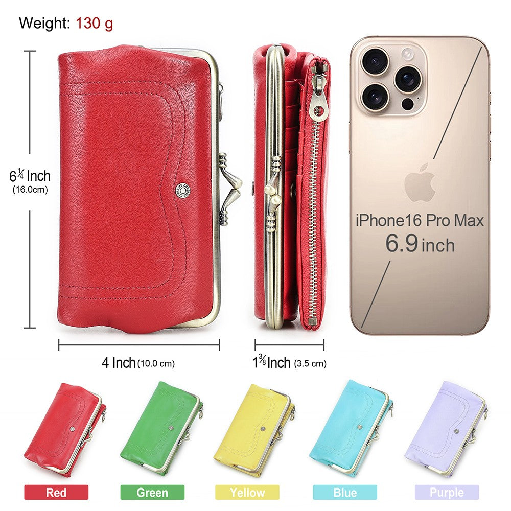 Women's Full Grain Leather RFID Blocking Kiss-Lock Frame Wallet