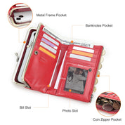 Women's Full Grain Leather RFID Blocking Kiss-Lock Frame Wallet