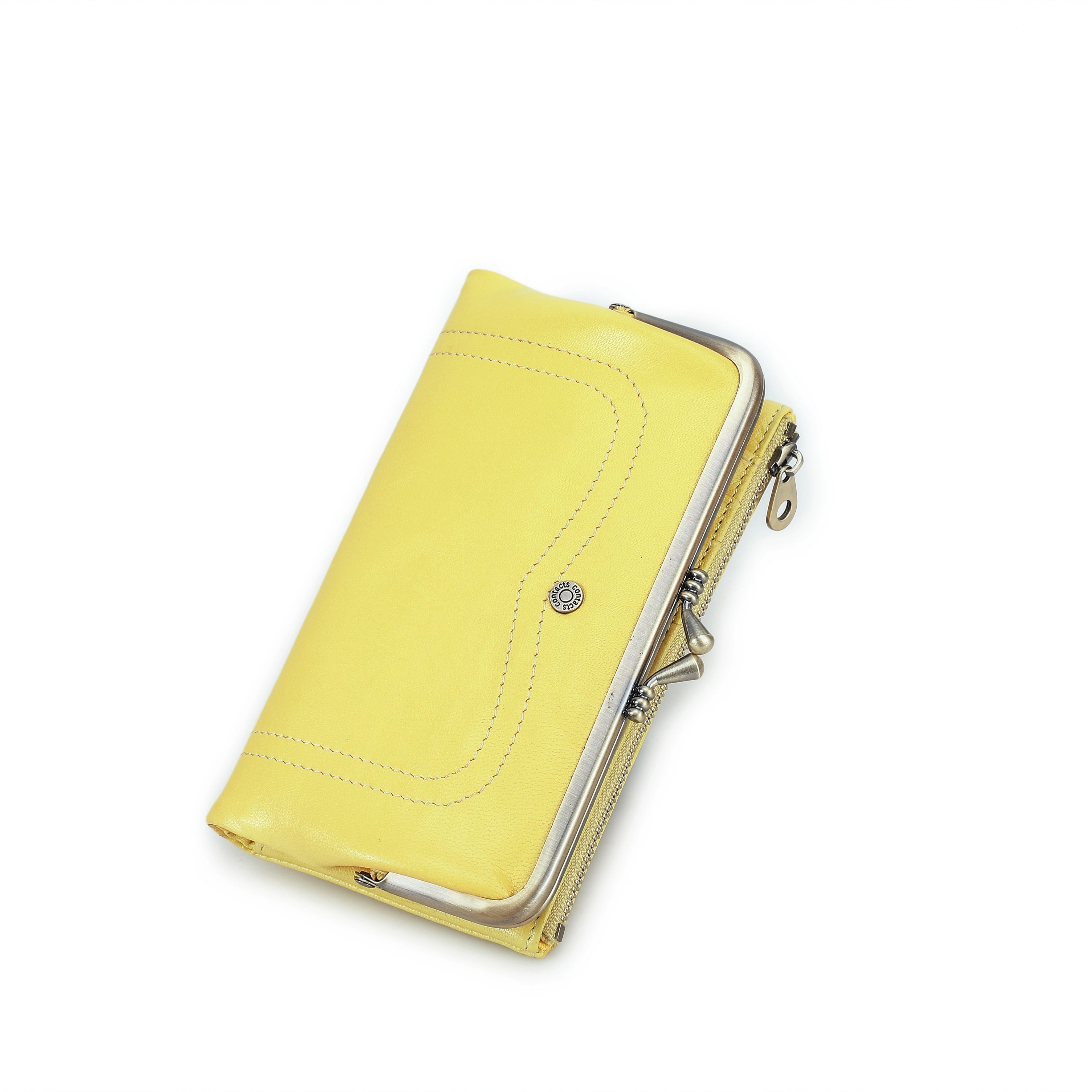 Women's Full Grain Leather RFID Blocking Kiss-Lock Frame Wallet