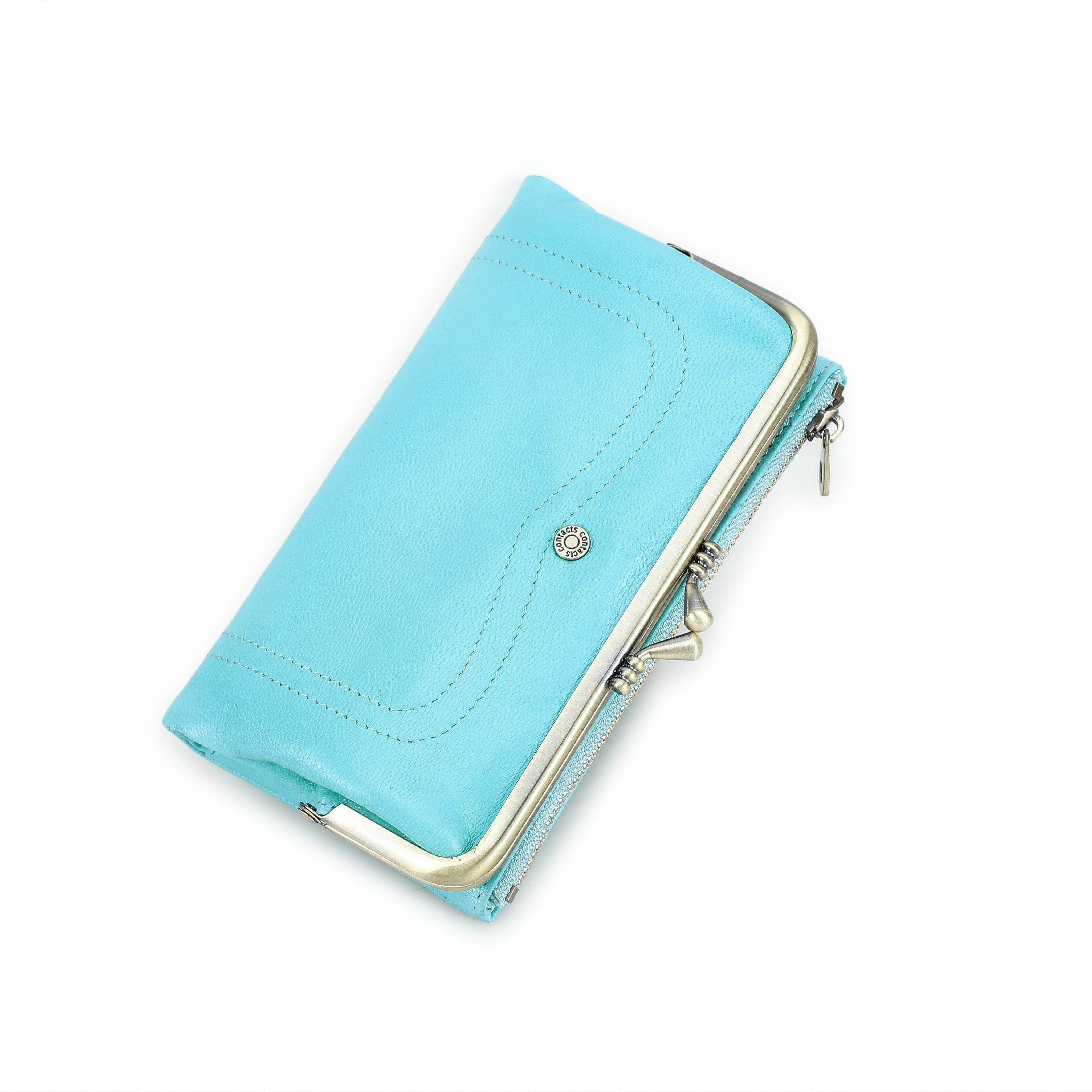 Women's Full Grain Leather RFID Blocking Kiss-Lock Frame Wallet