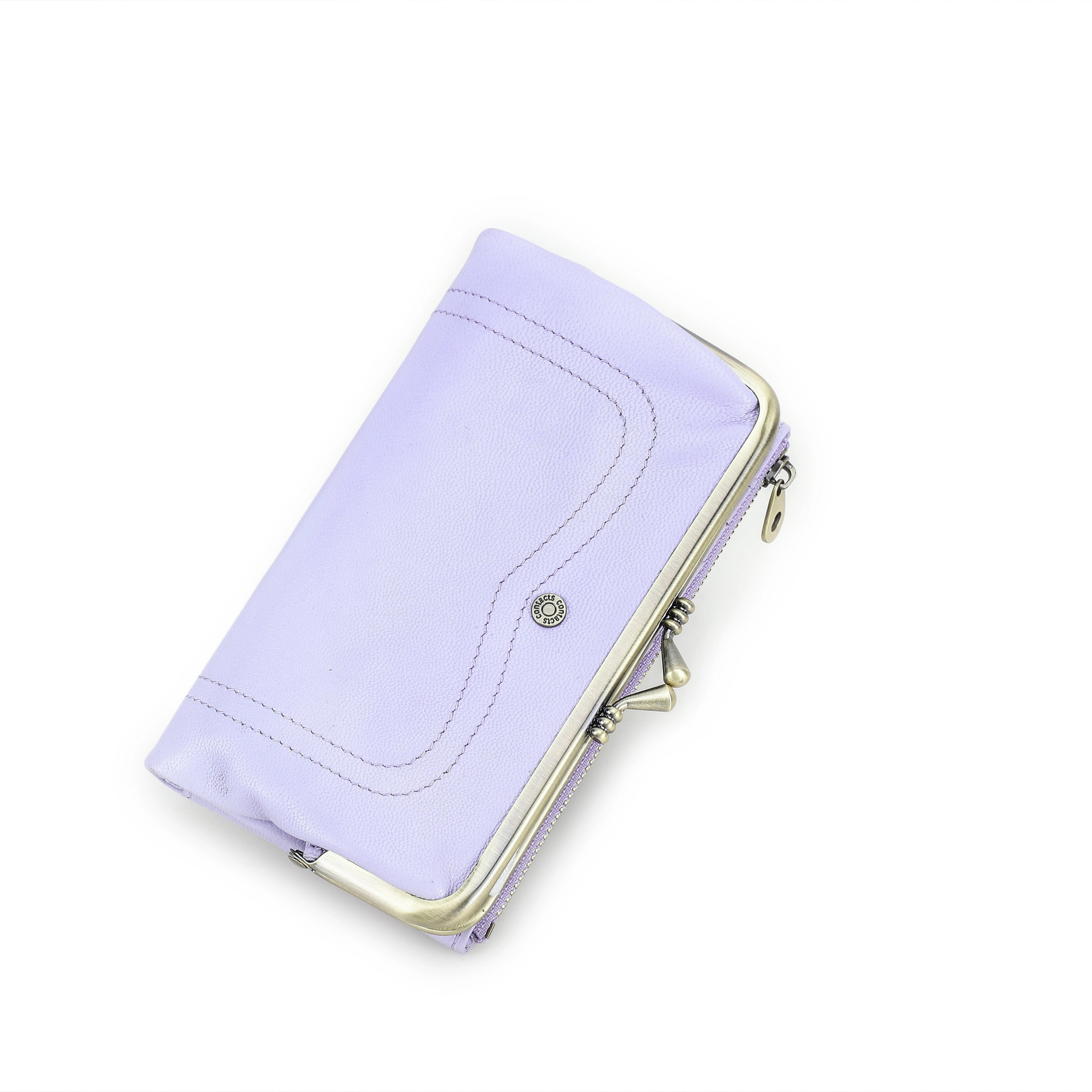 Women's Full Grain Leather RFID Blocking Kiss-Lock Frame Wallet