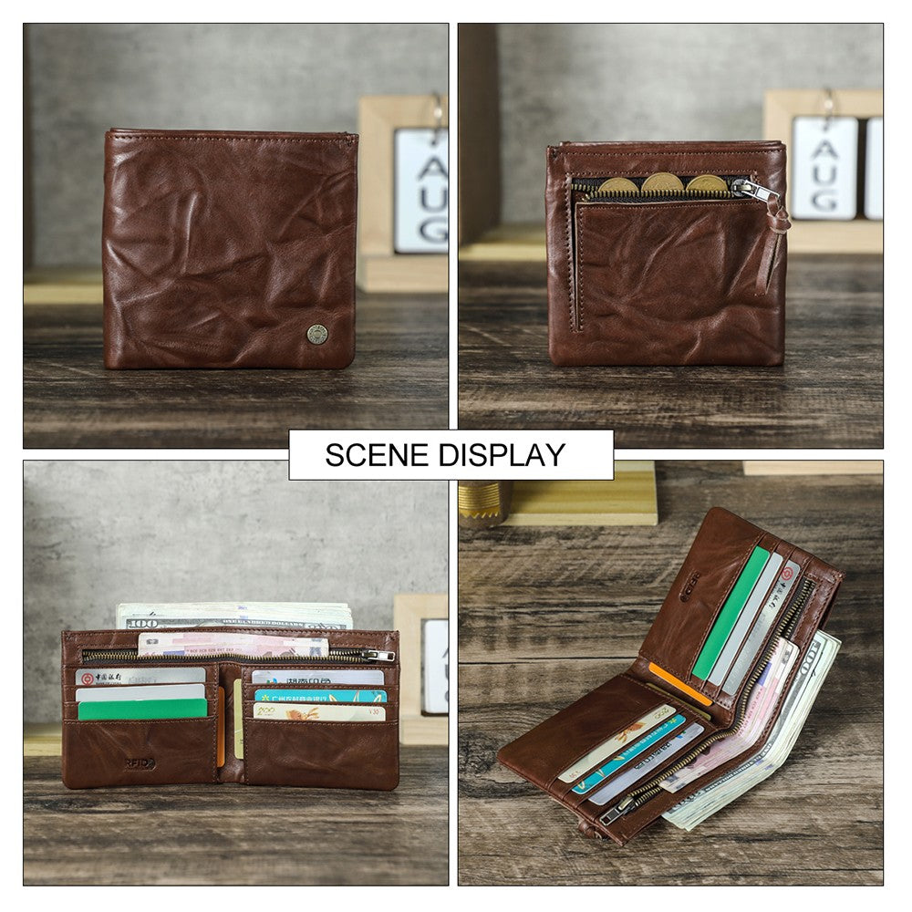 Men's Full-Grain Leather Bi-Fold RFID Blocking Wallet