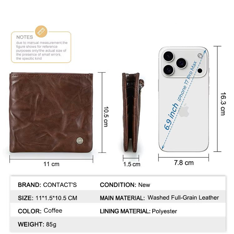 Men's Full-Grain Leather Bi-Fold RFID Blocking Wallet