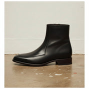 Men's Black Apron-Toe Leather Boots