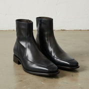Men's Black Apron-Toe Leather Boots