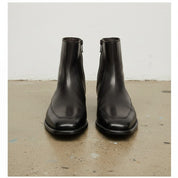 Men's Black Apron-Toe Leather Boots