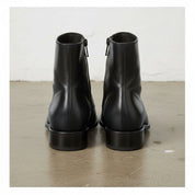 Men's Black Apron-Toe Leather Boots