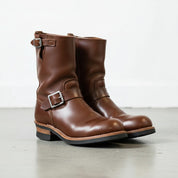 Men's Brown Plain-Toe Leather Biker Boots