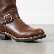 Men's Brown Plain-Toe Leather Biker Boots