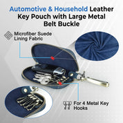 Men's Full-Grain Leather Key Wallet - Retro Zippered Car Key Organizer Case