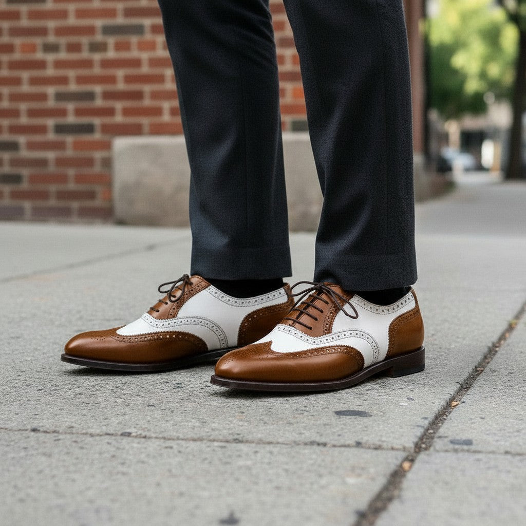 Men’s Brown Wingtip Spectator Shoes, Two-Tone Formal Dress Shoes