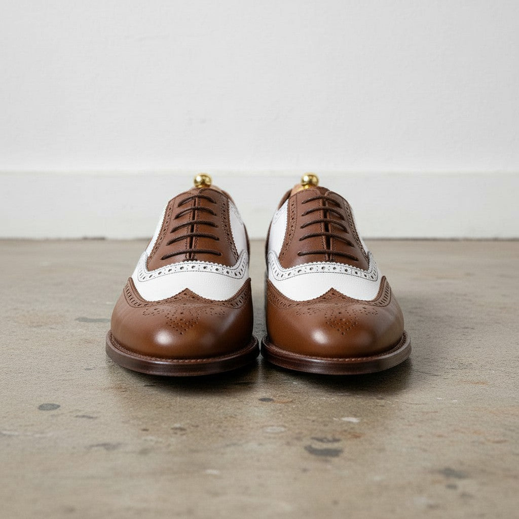 Men’s Brown Wingtip Spectator Shoes, Two-Tone Formal Dress Shoes