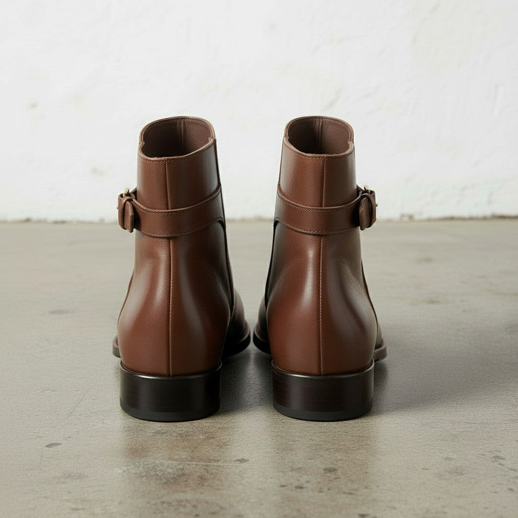 Handmade Men's Brown Leather Ankle High Boots
