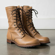 Men's Tan Plain-Toe Leather Combat Boots