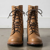 Men's Tan Plain-Toe Leather Combat Boots