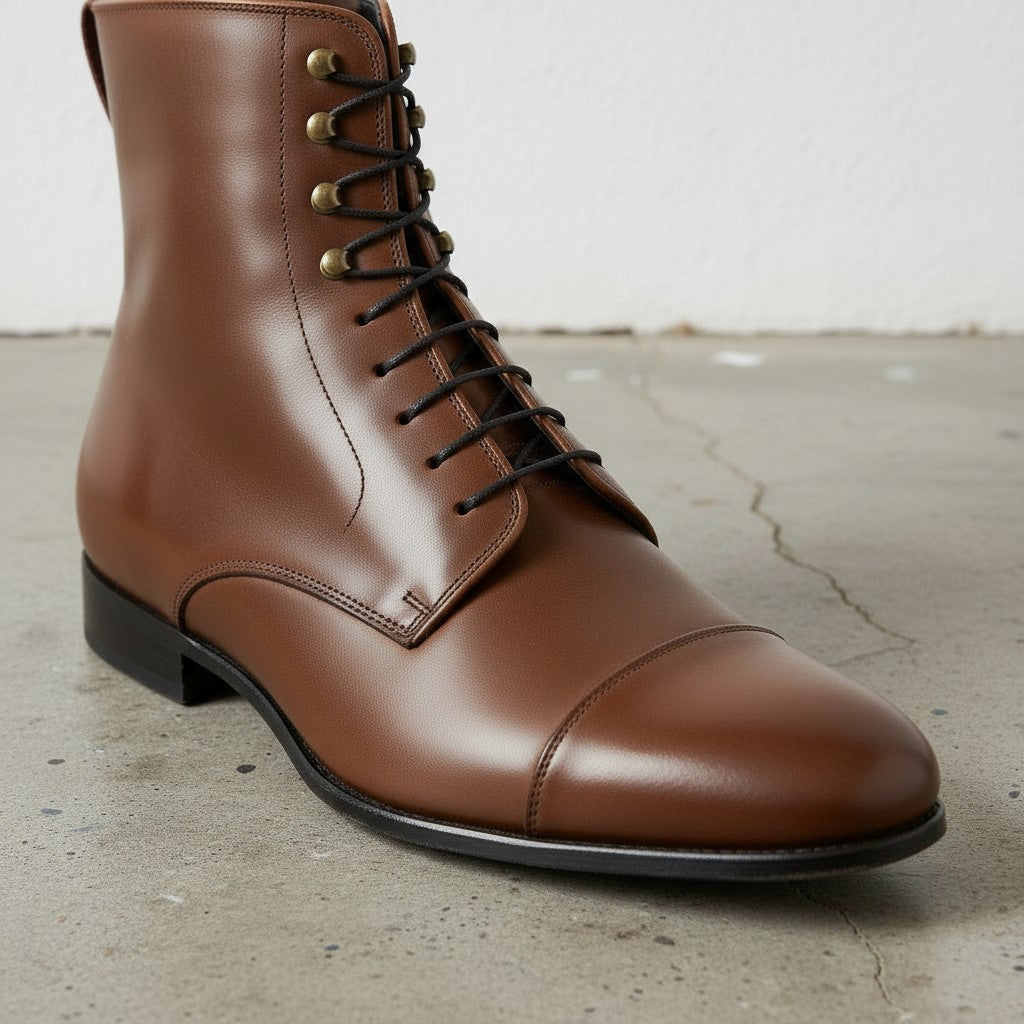 Handcrafted Men's Brown Leather Ankle Boots