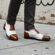 Handmade Mens Two Tone Formal Shoes, Brown and White Spectator Shoes