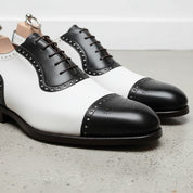 Handmade Mens Two Tone Formal Shoes, Black and White Spectator Shoes