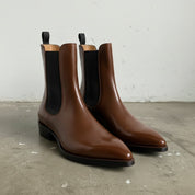 Men's Brown Plain-Toe Leather Chelsea Boots
