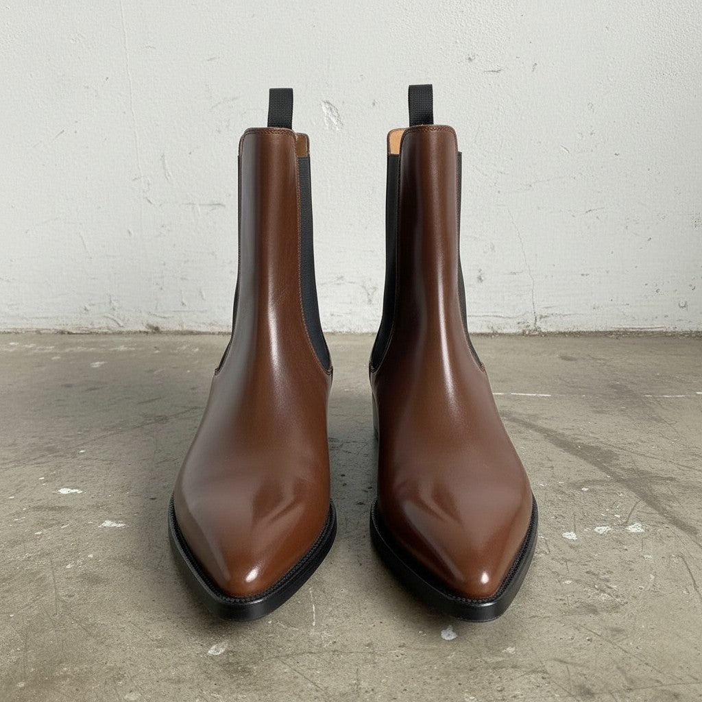Men's Brown Plain-Toe Leather Chelsea Boots